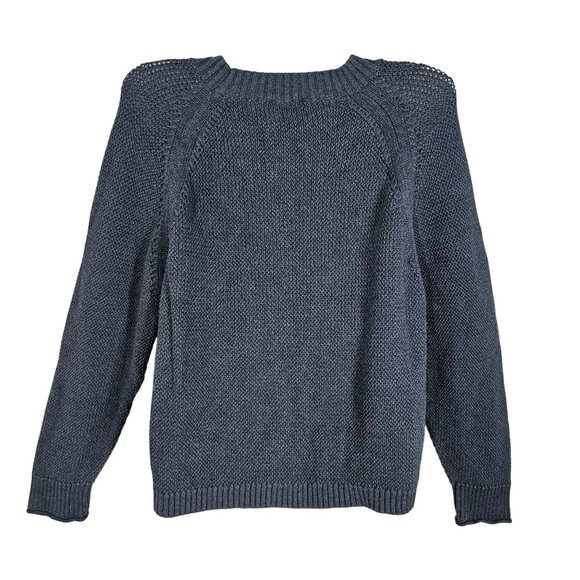 Wrap London Crewneck Pullover Sweater Women's Open Knit Boxy Blue Cotton 6/Small - Picture 2 of 9